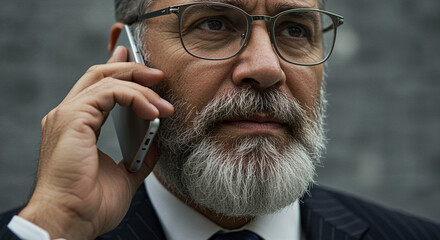 Wall Mural - Man with phone call in business attire showing communication and professional engagement