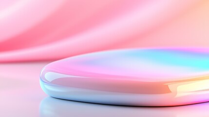 Wall Mural - futuristic gradient object with smooth iridescent surface on pastel background