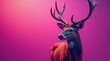 © Mali - Majestic Deer Portrait Against Vibrant Pink Background, Illuminated with Striking Light Effects