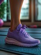 © K silver - Running action home gym sports footwear indoor environment close-up view fitness concept