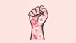 © Nadezhda - Fist with floral tattoos raised in defiance on pastel background