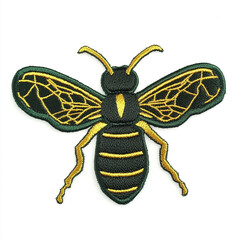 dark green and gold hornet embrodiery patch against white background.
