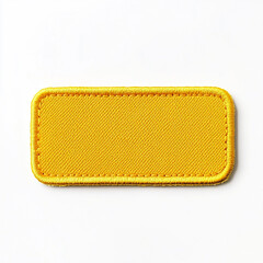 front view of a sharp rectangular yellow embroidered patch on a white background.