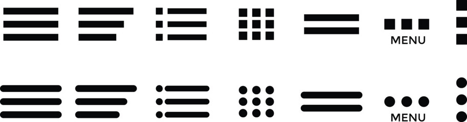 Wall Mural - ui menu icons. set hamburger menu icon. includes vector buttons for website ui navigation, featuring