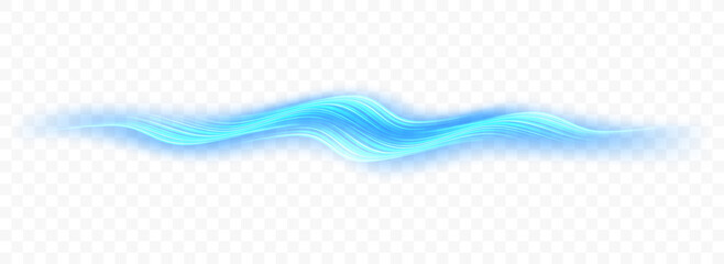 Fototapete - Light blue waves glowing on transparent background. Purity and lightness. Clean air flow. Vector effect.