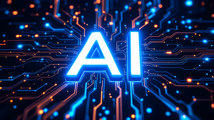Poster - Artificial intelligence abstract background, AI chipset on circuit board. Technology concept design, Machine learning and generate by chip, illustration for banner and web template.