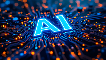Poster - Artificial intelligence abstract background, AI chipset on circuit board. Technology concept design, Machine learning and generate by chip, illustration for banner and web template.