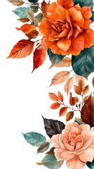 Wall Mural -   A watercolor artwork featuring orange and red flora against a white canvas, providing space for personalized text