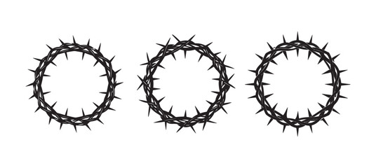 set of crown of thorns silhouette, black and white silhouette, vector and illustration