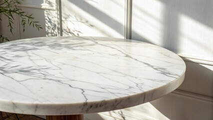 Wall Mural - Round Marble Table Top with Light and Shadow