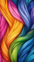 Wall Mural -   A colorful background featuring wavy hair that resembles a rainbow - vibrant hues of blue, yellow, red, green, orange, pink, yellow, and blue