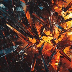 Wall Mural - Abstract orange and blue crystal shards, chaotic energy, dark background, digital art, website banner