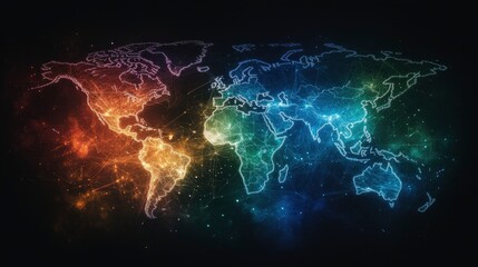 Wall Mural - vibrant technological world map with glowing network connections illustrating global interconnectivi