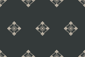 Wall Mural - Ethnic pattern traditional motif ikat geometric fabric pattern cross stitch.Ikat embroidery Ethnic oriental Pixel gray grey color background.Abstract,vector,illustration.