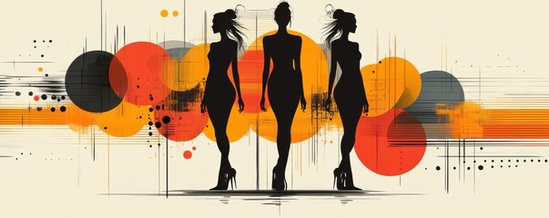 Wall Mural - silhouettes of women against a vibrant abstract geometric background
