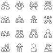 © firoz - Team thin line icon set. Containing teamwork, group people, achievement, collaboration, cooperation, leadership, meeting, management, togetherness, organization. Vector illustration