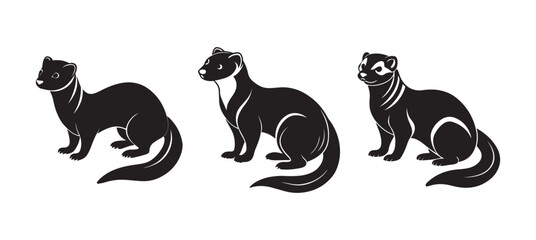 Wall Mural - set of ferret silhouette, black and white silhouette, vector and illustration