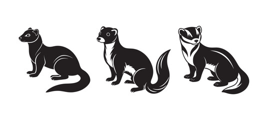 Wall Mural - set of ferret silhouette, black and white silhouette, vector and illustration