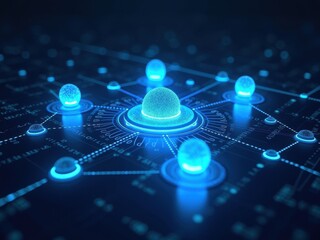 Wall Mural - digital representation of a blockchain network with glowing nodes and connections illustrating the t