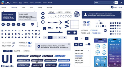 Wall Mural - a modern ui kit featuring a collection of buttons, icons, navigation menus, and responsive design el