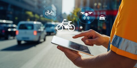 Person uses tablet to view transportation options