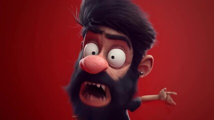 Wall Mural - Cartoon character with exaggerated features expressing surprise against a vibrant red background