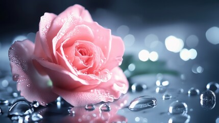 Wall Mural - a pink rose with water droplets on it