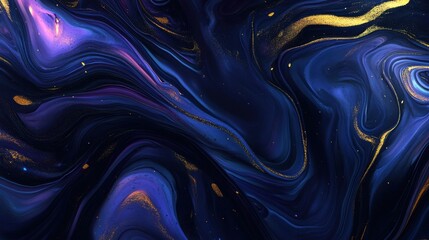 Poster - a very colorful liquid painting with gold and blue