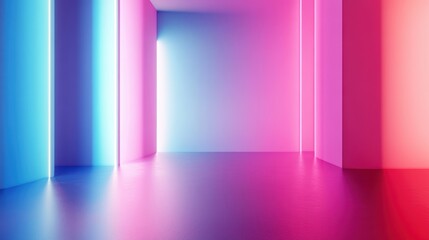 Wall Mural - a room with a pink and blue wall and a red floor