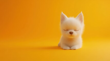 Poster - a small white dog sitting on a yellow surface