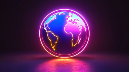 Poster - Vibrant Neon Globe Earth Global Connection Technology Future