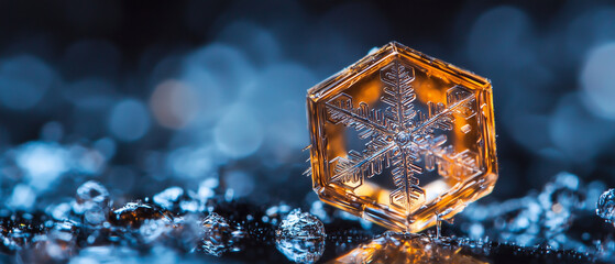 Poster - Close up of snowflake on surface, showcasing intricate natural patterns