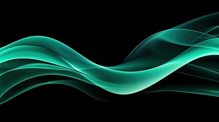 Abstract flowing teal green waves on a stark black background creating a dynamic pattern