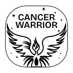 Sticker - Flaming wings with cancer warrior text, glyph sticker 