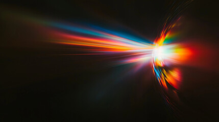 Aufkleber - Mesmerizing abstract display of colorful light refractions on a black background. Rainbow hues of red, orange, yellow, green, blue, and violet create a dynamic, flowing, and ethereal optical pattern b