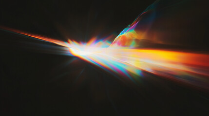 Aufkleber - Mesmerizing abstract display of colorful light refractions on a black background. Rainbow hues of red, orange, yellow, green, blue, and violet create a dynamic, flowing, and ethereal optical pattern b