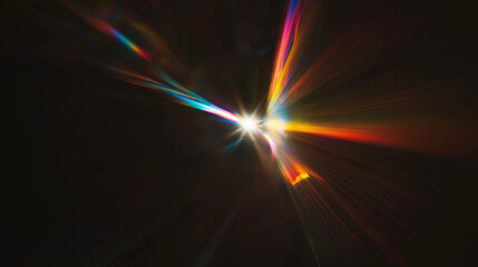 Aufkleber - Mesmerizing abstract display of colorful light refractions on a black background. Rainbow hues of red, orange, yellow, green, blue, and violet create a dynamic, flowing, and ethereal optical pattern b