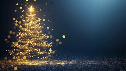 Wall Mural - A Christmas tree with a star on top is lit up with sparkles