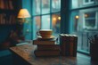 © Tanjina Aziz - Coffee and books by the window on a rainy day A cozy reading nook