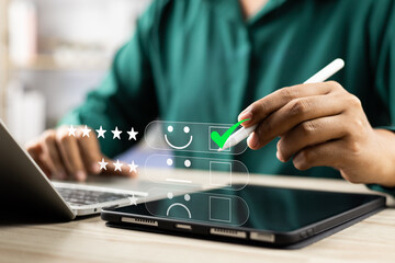 Wall Mural - customer service survey,user give rating of best excellent service rating experience on online appli