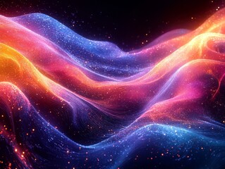 Wall Mural - mesmerizing neon wave design with glowing cosmic gradients across dark background