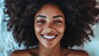 © The 2R Artificiality - Close-up portrait of a joyful young black woman with radiant smile and natural makeup showcasing confidence and positivity at home in Africa