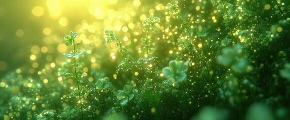 Canvas Print - Luminous Green Plants in Sunlight Bokeh Background