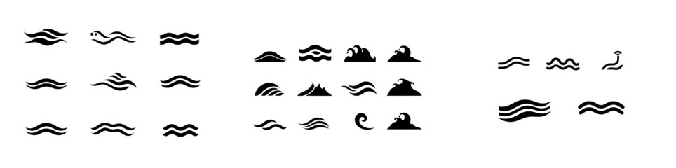 Wall Mural - A modern line icon set featuring a simple doodle wave illustration. This design is editable