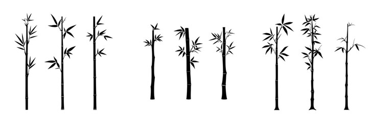 Wall Mural - bamboo branches with leaves in silhouette form
