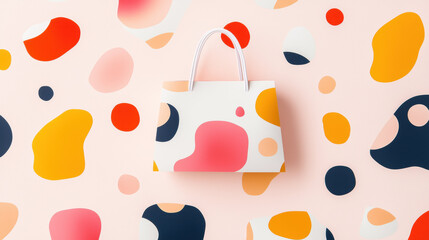 Aufkleber - Stylish shopping bag on colorful abstract background with vibrant shapes