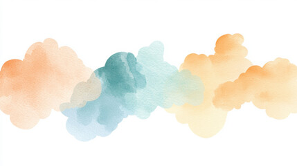 Leinwandbilder - Soft watercolor clouds in shades of orange, blue, and cream create serene background