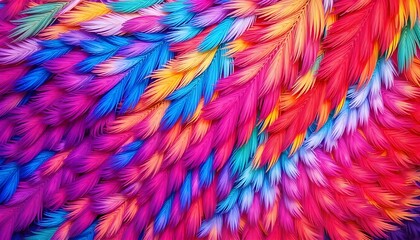 Leinwandbilder - A vibrant, multicolored abstract background featuring a dynamic pattern resembling feathers or scales, radiating energy and creativity through flowing textures and bold hues