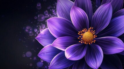 A stunning purple flower radiates elegance with its intricate petals and vibrant color. Set against a deep black backdrop, the flower captures attention and inspires wonder