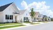 © BROPRADANA - Suburban street, white houses, sunny day, landscaping, new homes, real estate